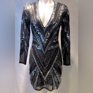 Express Metallic Long Sleeve Dress